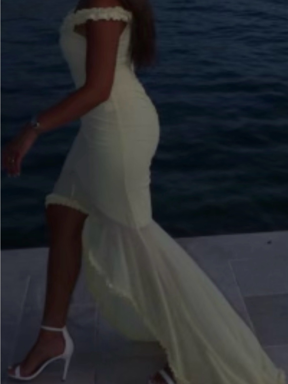 MAJORELLE Cream Off-Shoulder High-Low Mermaid Dress